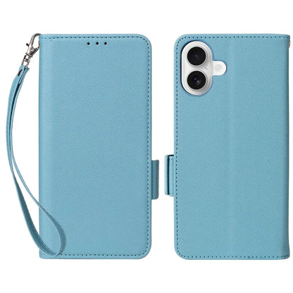 For iPhone 16 Plus Case Litchi Texture PU Leather Wallet Flip Phone Cover