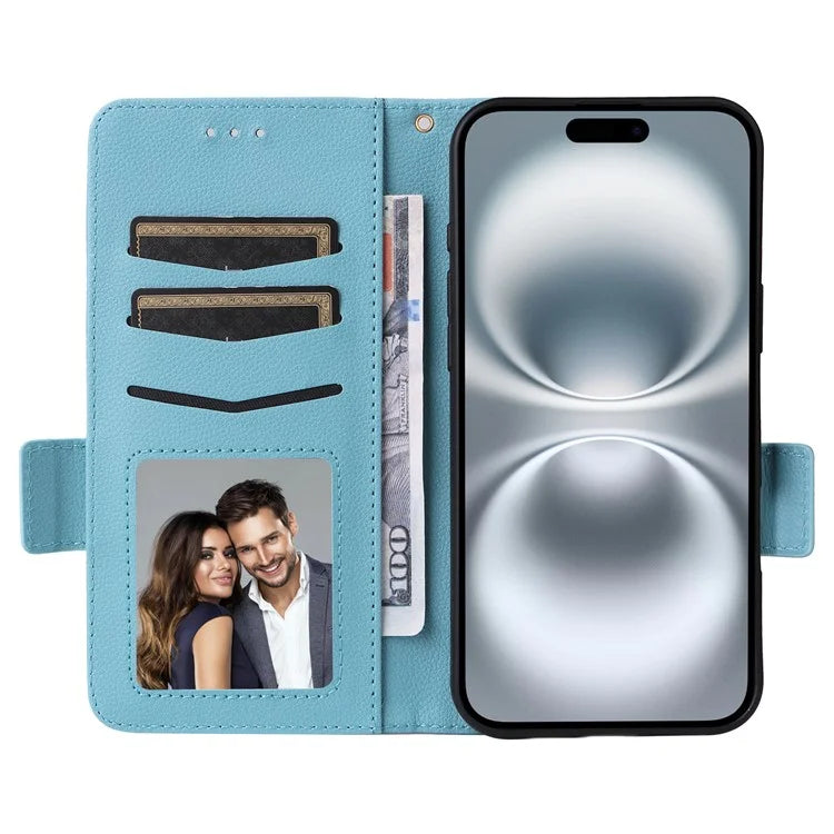 For iPhone 16 Plus Case Litchi Texture PU Leather Wallet Flip Phone Cover
