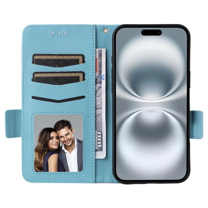 For iPhone 16 Plus Case Litchi Texture PU Leather Wallet Flip Phone Cover