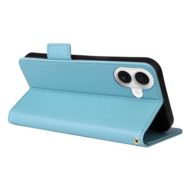 For iPhone 16 Plus Case Litchi Texture PU Leather Wallet Flip Phone Cover