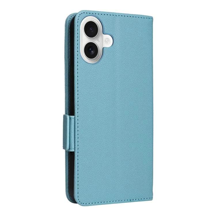 For iPhone 16 Plus Case Litchi Texture PU Leather Wallet Flip Phone Cover