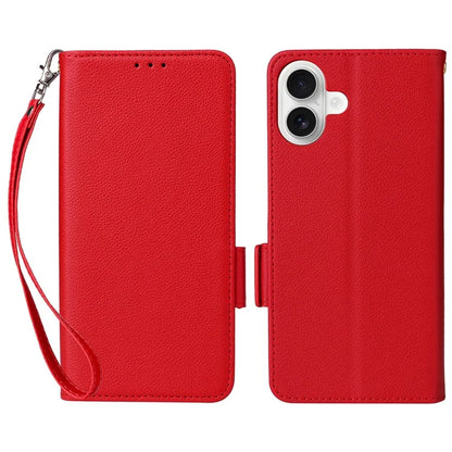 For iPhone 16 Plus Case Litchi Texture PU Leather Wallet Flip Phone Cover