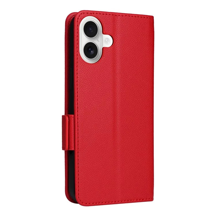 For iPhone 16 Plus Case Litchi Texture PU Leather Wallet Flip Phone Cover