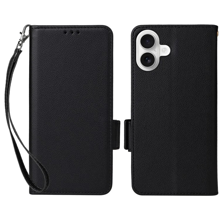 For iPhone 16 Plus Case Litchi Texture PU Leather Wallet Flip Phone Cover