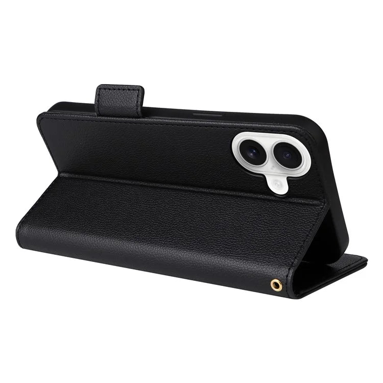 For iPhone 16 Plus Case Litchi Texture PU Leather Wallet Flip Phone Cover