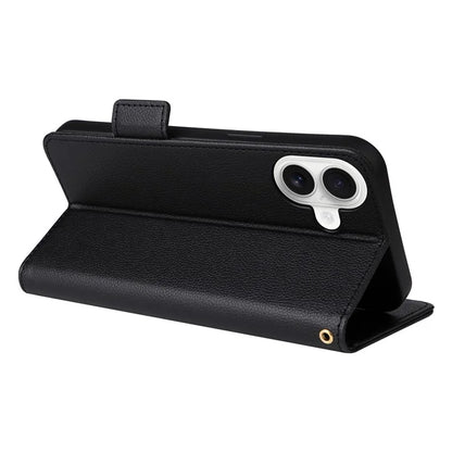 For iPhone 16 Plus Case Litchi Texture PU Leather Wallet Flip Phone Cover
