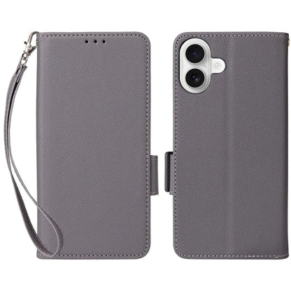 For iPhone 16 Case Litchi Texture PU Leather Wallet Flip Phone Cover