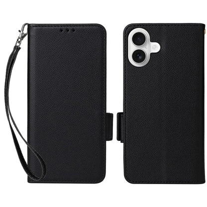 For iPhone 16 Case Litchi Texture PU Leather Wallet Flip Phone Cover