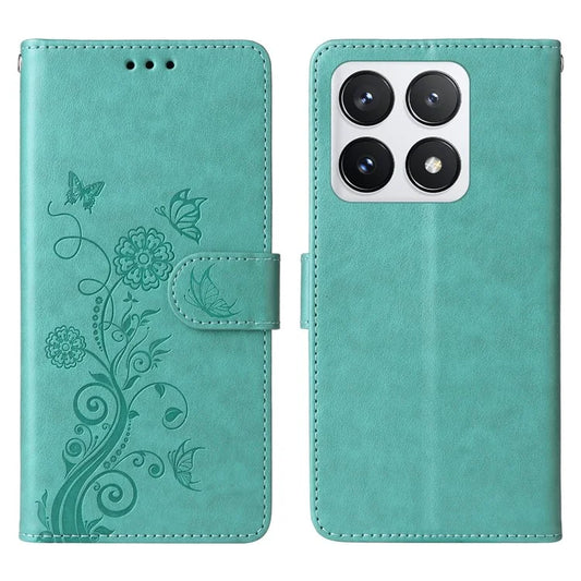 For Xiaomi 14T Pro Leather Case Butterfly Floral Imprint Wallet Stand Cover