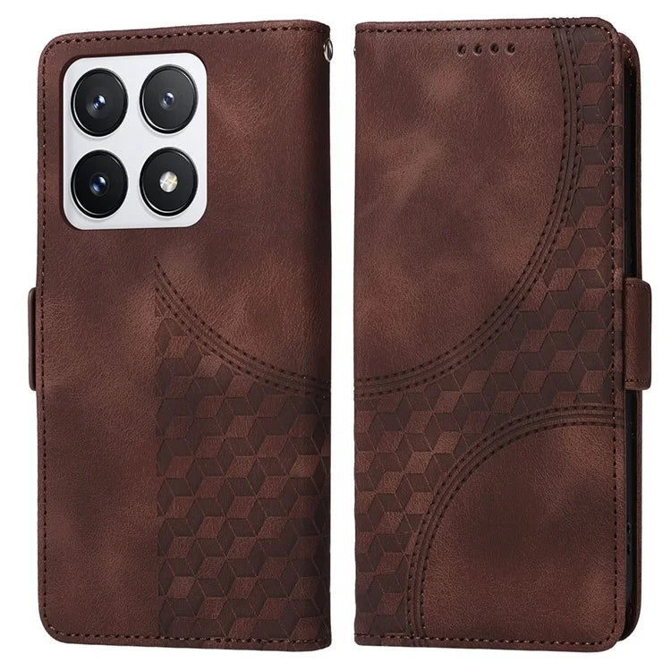 For Xiaomi 14T Pro Case PU Leather Phone Cover Rhombus Starry Imprinted