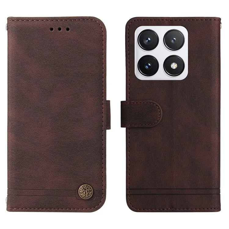For Xiaomi 14T Pro Wallet Case Skin-Touch Leather Phone Cover Tree Pattern Hardware