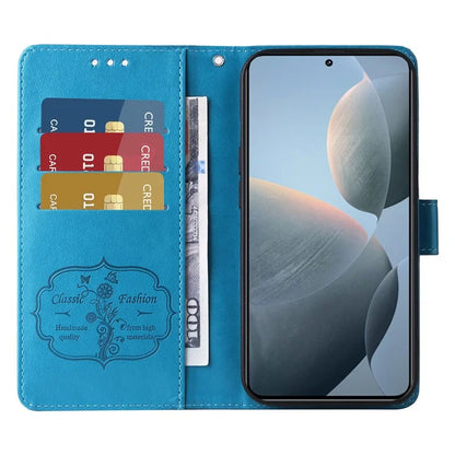 For Xiaomi 14T Leather Case Butterfly Floral Imprint Wallet Stand Cover