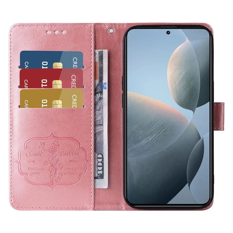 For Xiaomi 14T Leather Case Butterfly Floral Imprint Wallet Stand Cover