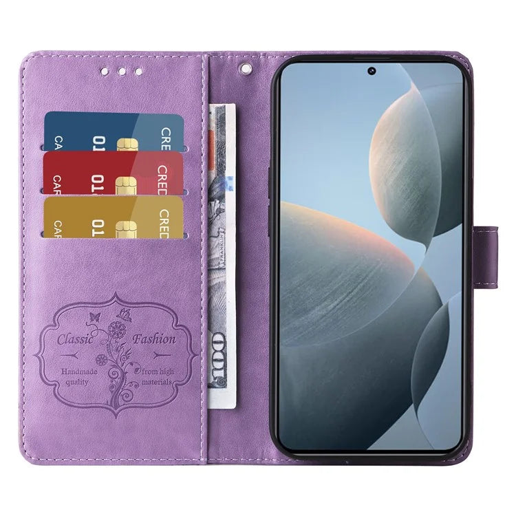 For Xiaomi 14T Leather Case Butterfly Floral Imprint Wallet Stand Cover