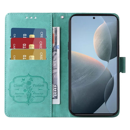 For Xiaomi 14T Leather Case Butterfly Floral Imprint Wallet Stand Cover