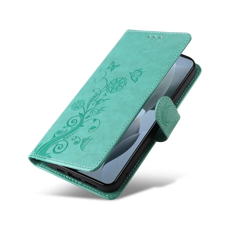 For Xiaomi 14T Leather Case Butterfly Floral Imprint Wallet Stand Cover