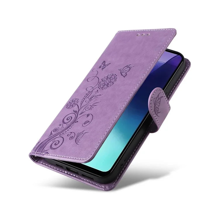For Xiaomi Redmi 14C 4G Leather Case Butterfly Floral Imprint Wallet Stand Cover