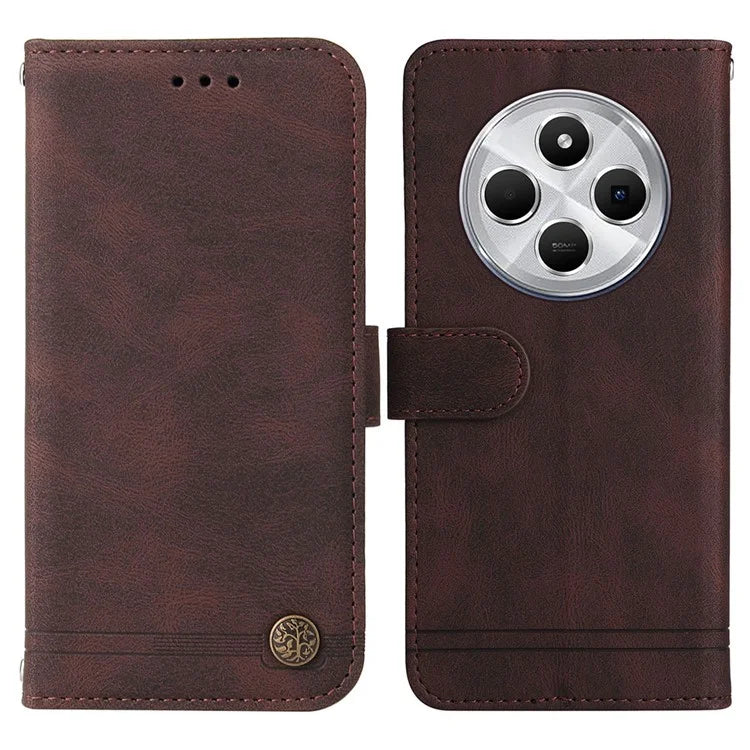 For Xiaomi Redmi 14C 4G Wallet Case Skin-Touch Leather Phone Cover Tree Pattern Hardware