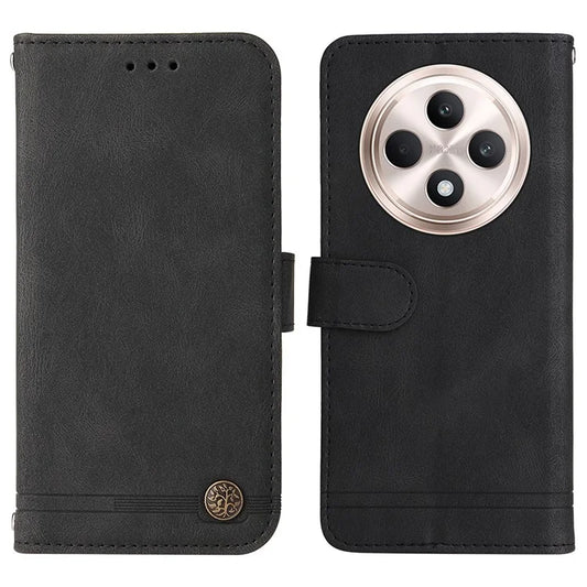 For Oppo Reno12 F 4G Wallet Case Skin-Touch Leather Phone Cover Tree Pattern Hardware