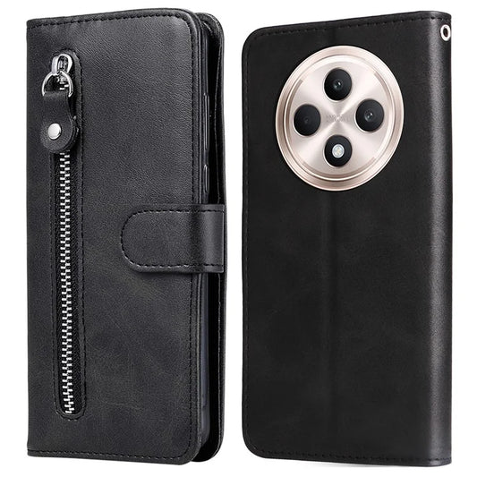 For Oppo Reno12 F 4G Case Zipper Wallet Calf Texture PU Leather Phone Cover