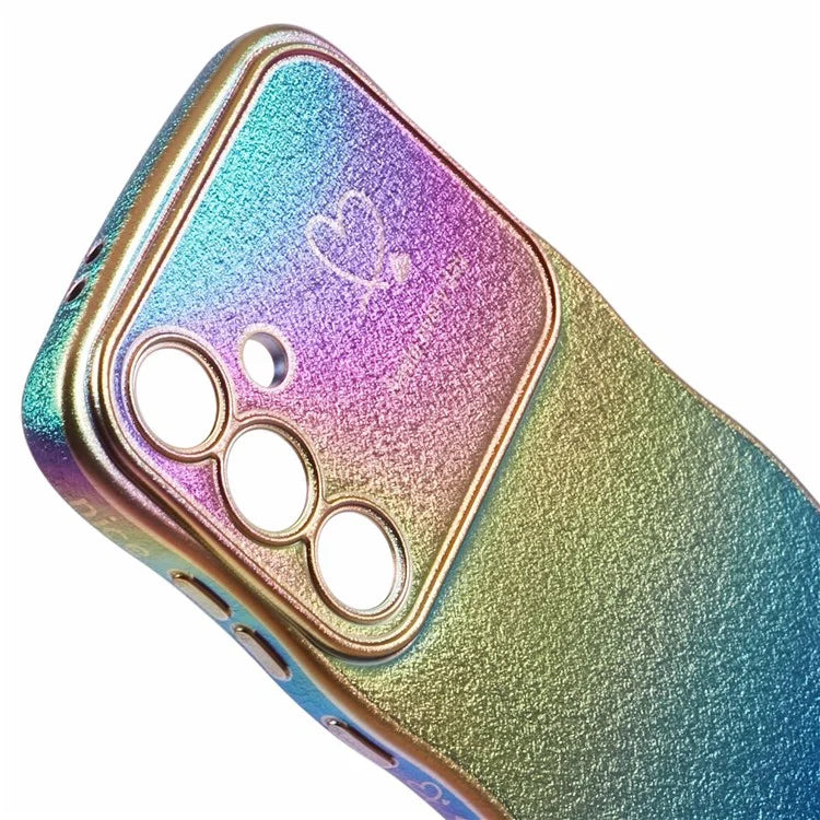 For Samsung Galaxy S24 Case Curly Shape Love Heart TPU Phone Cover Iridescent Gradient