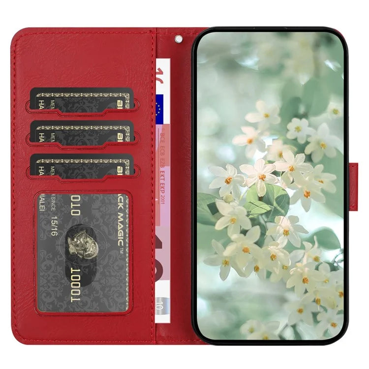 For iPhone 16 Pro Max Case Flower Imprint Leather Flip Wallet Phone Cover with Wrist Strap