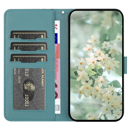 For iPhone 16 Pro Max Case Flower Imprint Leather Flip Wallet Phone Cover with Wrist Strap
