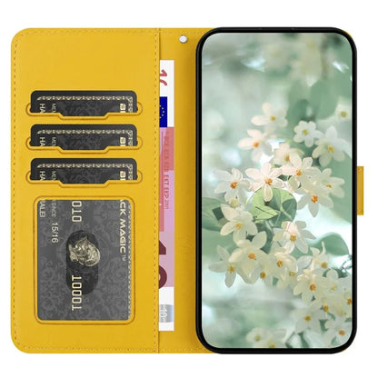 For iPhone 16 Pro Max Case Flower Imprint Leather Flip Wallet Phone Cover with Wrist Strap