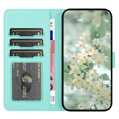 For iPhone 16 Pro Max Case Flower Imprint Leather Flip Wallet Phone Cover with Wrist Strap