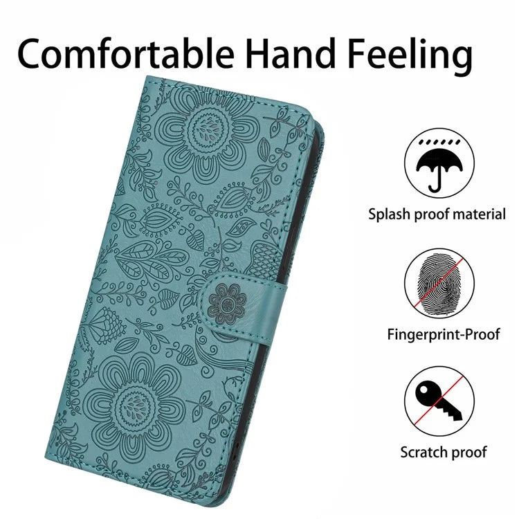 For Samsung Galaxy A25 5G (Global) (161.0 x 76.5 x 8.3mm) Case Flower Imprint Leather Flip Wallet Phone Cover with Wrist Strap