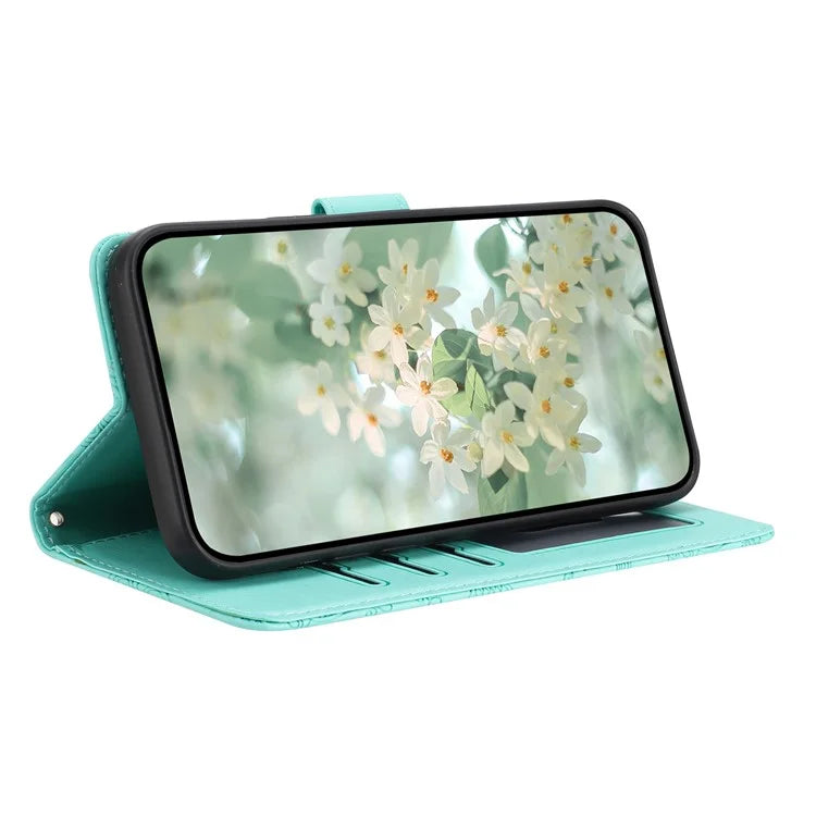 For Samsung Galaxy A55 5G Case Flower Imprint Leather Flip Wallet Phone Cover with Wrist Strap