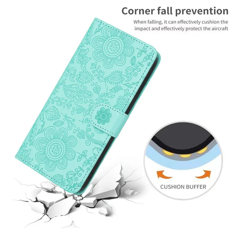 For Samsung Galaxy A55 5G Case Flower Imprint Leather Flip Wallet Phone Cover with Wrist Strap