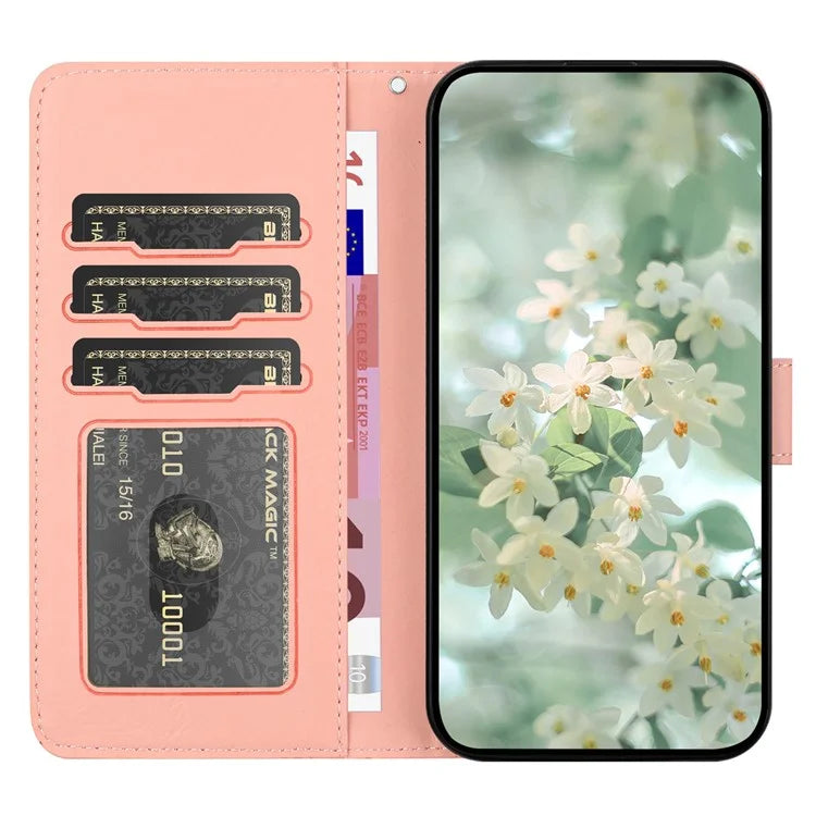For Samsung Galaxy A55 5G Case Flower Imprint Leather Flip Wallet Phone Cover with Wrist Strap