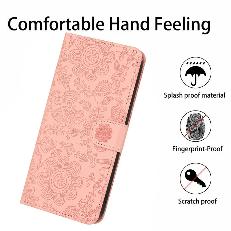 For Samsung Galaxy A55 5G Case Flower Imprint Leather Flip Wallet Phone Cover with Wrist Strap