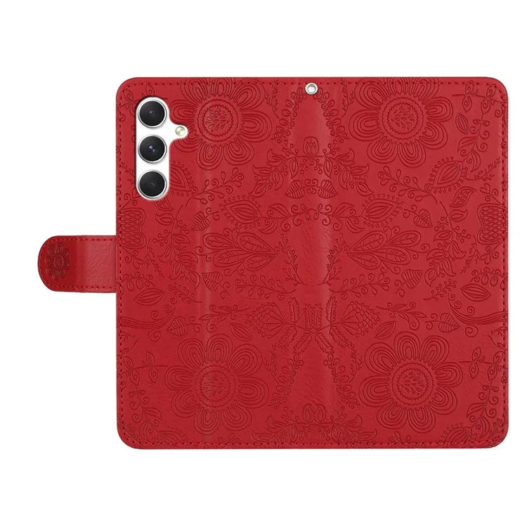 For Samsung Galaxy A55 5G Case Flower Imprint Leather Flip Wallet Phone Cover with Wrist Strap