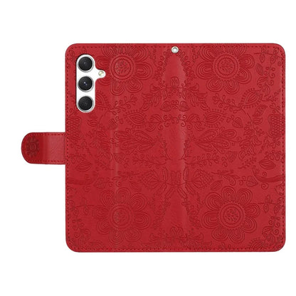 For Samsung Galaxy A55 5G Case Flower Imprint Leather Flip Wallet Phone Cover with Wrist Strap