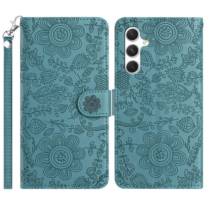 For Samsung Galaxy A55 5G Case Flower Imprint Leather Flip Wallet Phone Cover with Wrist Strap