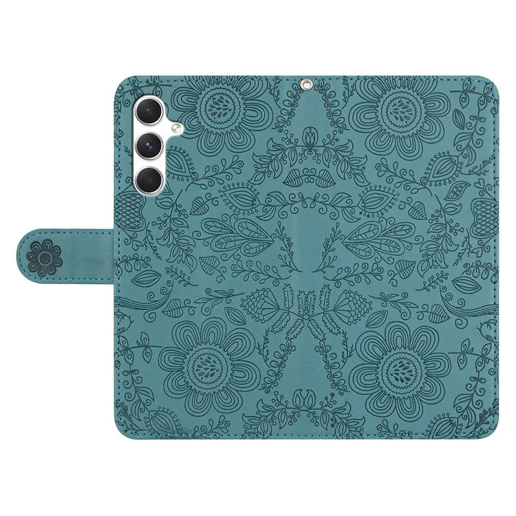 For Samsung Galaxy A55 5G Case Flower Imprint Leather Flip Wallet Phone Cover with Wrist Strap