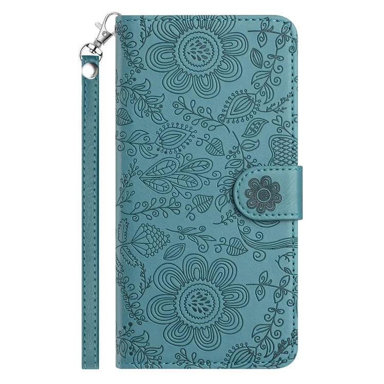 For Samsung Galaxy A55 5G Case Flower Imprint Leather Flip Wallet Phone Cover with Wrist Strap
