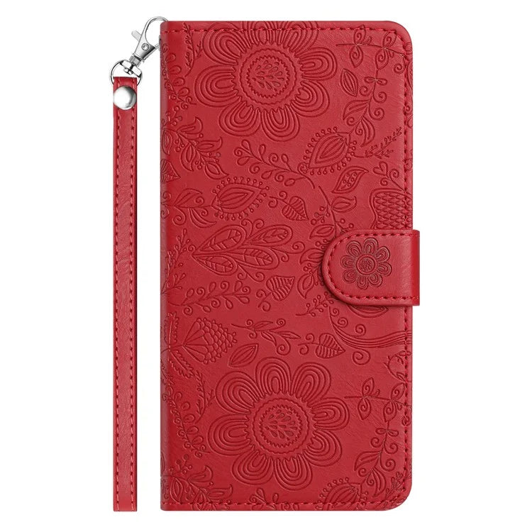 For Samsung Galaxy A54 5G Case Flower Imprint Leather Flip Wallet Phone Cover with Wrist Strap