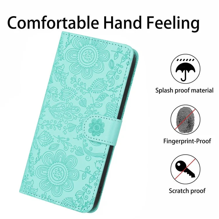 For Samsung Galaxy A54 5G Case Flower Imprint Leather Flip Wallet Phone Cover with Wrist Strap