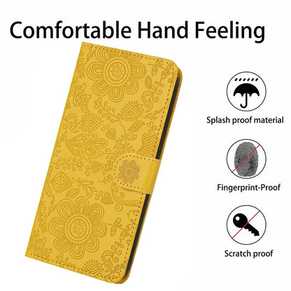 For Samsung Galaxy A34 5G Case Flower Imprint Leather Flip Wallet Phone Cover with Wrist Strap