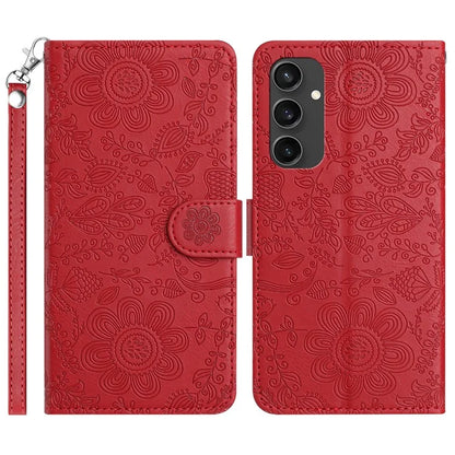 For Samsung Galaxy S24 FE Case Flower Imprint Leather Flip Wallet Phone Cover with Wrist Strap