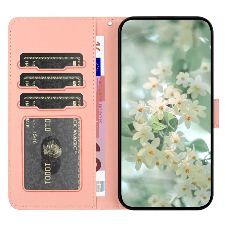 For Samsung Galaxy S24 FE Case Flower Imprint Leather Flip Wallet Phone Cover with Wrist Strap