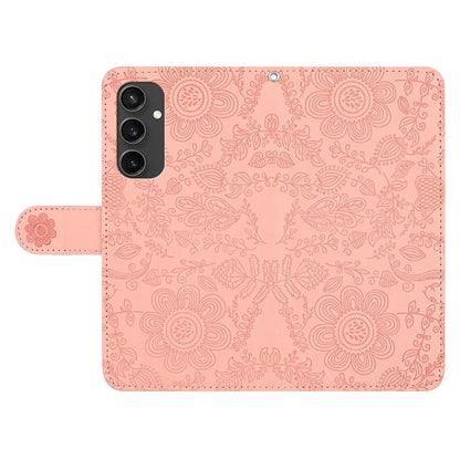 For Samsung Galaxy S24 FE Case Flower Imprint Leather Flip Wallet Phone Cover with Wrist Strap