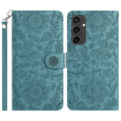 For Samsung Galaxy S24 FE Case Flower Imprint Leather Flip Wallet Phone Cover with Wrist Strap