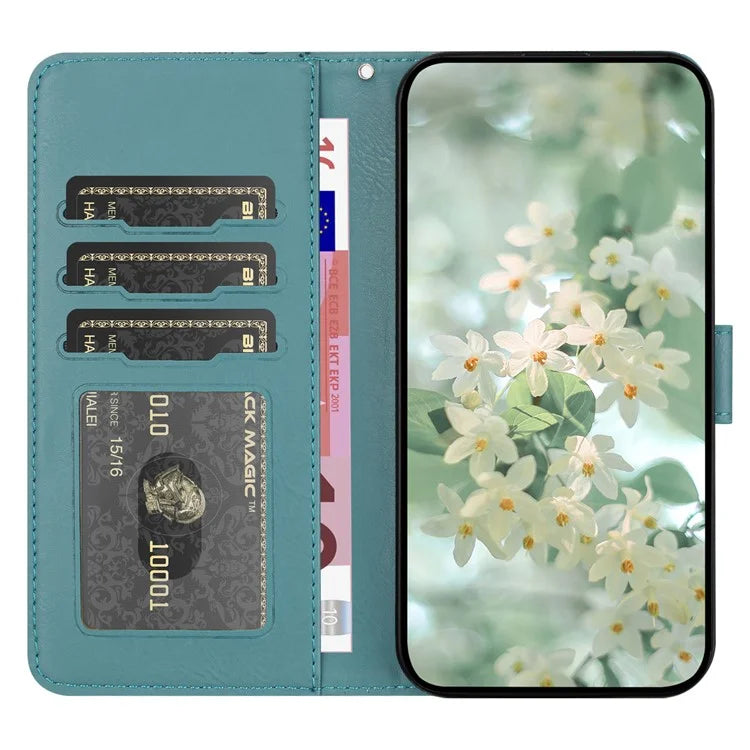 For Samsung Galaxy S24 FE Case Flower Imprint Leather Flip Wallet Phone Cover with Wrist Strap