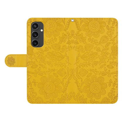 For Samsung Galaxy S24 FE Case Flower Imprint Leather Flip Wallet Phone Cover with Wrist Strap