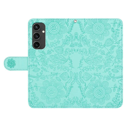 For Samsung Galaxy S24 FE Case Flower Imprint Leather Flip Wallet Phone Cover with Wrist Strap