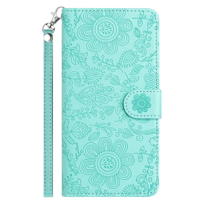 For Samsung Galaxy A24 4G (162.1 x 77.6 x 8.3mm) Case Flower Imprint Leather Flip Wallet Phone Cover with Wrist Strap